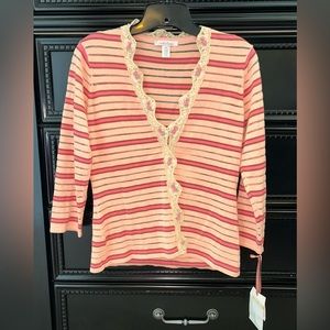 NWT Intuitions Pink Rose Sweater Cardigan